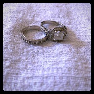 Vintage Wedding Band Set, Sterling Silver, CZ